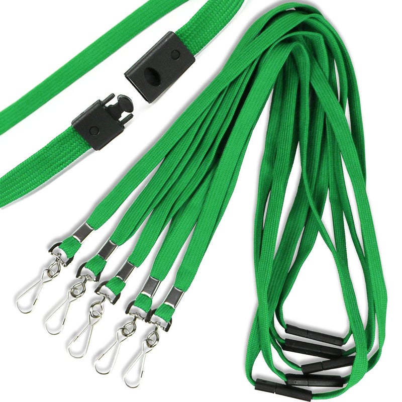 Ollain Safety Breakaway Lanyard With J-Hook for ID Badges, Cruise, Business Card, NameTag - Premium Flat Lanyards for Women/Men, Employees, Students (Green, Breakaway 50 Pack) - Image 1